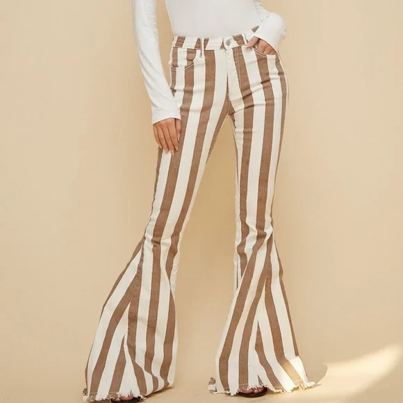 Boho Striped Denim Flares - Picture 2 of 8